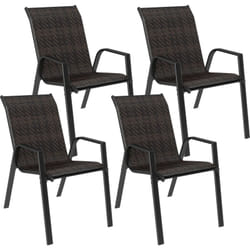 Outsunny - Lot de 4 chaises de jardin empilables - accoudoirs - design - acier époxy noir résine tressée marron