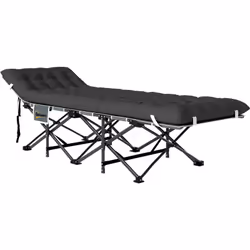 Découvrez le lit de camp Outsunny avec son matelas épais de 9 cm, amovible pour les jours chauds, et un appui-tête ergonomiqu ...