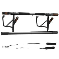 Barre de traction - barre traction porte - SPORTNOW - avec bandes de résistance poignées rembourrées -  charge max. 150 kg - noir