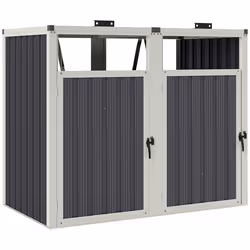 Abri pour 2 poubelles - Outsunny - 240L - couvercles relevables à 180° - acier galvanisé - 146 x 81 x 122 cm - gris foncé