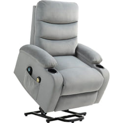 Fauteuil releveur massant chauffant inclinable - télécommande 4 modes 8 points - velours gris clair