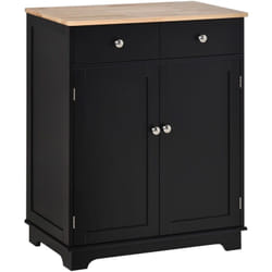 Buffet multi-rangement 2 portes avec étagère réglable 2 tiroirs coulissants bois d'hévéa mdf noir