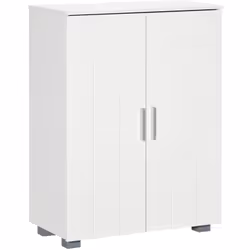 Élégant meuble de rangement kleankin pour salle de bain, en design blanc avec portes à panneaux. Offre trois espaces via deux ...