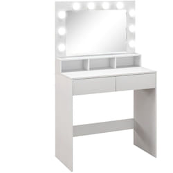 Coiffeuse miroir Hollywood 3 modes - 2 tiroirs, étagère, 3 niches - dim. 80 x 40 x 135 cm - blanc