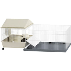 Pawhut - Cage cochon d'inde rongeur parc amovible tapis imperméable balcon bol rampe 4 roulettes acier pp gris beige