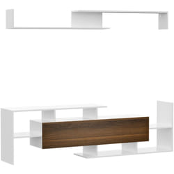 Homcom - Ensemble meuble tv avec étagère murale style contemporain aspect bois noyer blanc