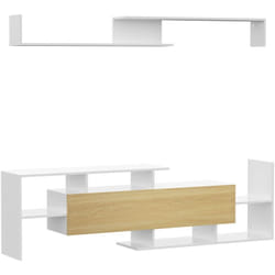 Homcom - Ensemble meuble tv avec étagère murale style contemporain aspect bois clair blanc