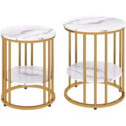 Élevez votre salon avec l'ensemble de la table basse HOMCOM, comprenant deux tables basses en marbre sur pieds en acier doré. ...