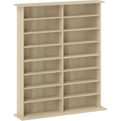 Tagère range cd - meuble rangement cd dvd - 16 compartiments, 12 étagères réglables - max 720 CD/396 dvd - naturel