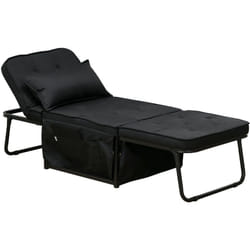 Fauteuil chaise longue lit pouf 4 en 1 dossier inclinable 5 niveaux repose-pied rabattable châssis acier noir tissu noir