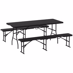 Ensemble table et bancs de pique-nique - Outsunny - 180 cm - pliante - avec poignées de transport - design effet rotin - noir