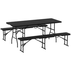 Ensemble table et bancs de pique-nique - Outsunny - 180 cm - pliante - avec poignées de transport - design effet rotin - noir