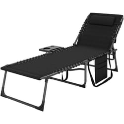 Outsunny - Bain de soleil transat pliable inclinable avec poignée, plateau et pochette rangement acier oxford noir