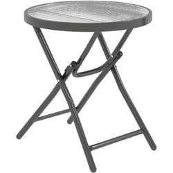 Outsunny - Table basse carrée bistro de jardin dia. 60 x 50 cm pliable métal époxy noir plateau verre trempé