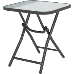 Outsunny - Table basse carrée bistro de jardin dim. 45 x 45 x 50 cm pliable métal époxy noir plateau verre trempé