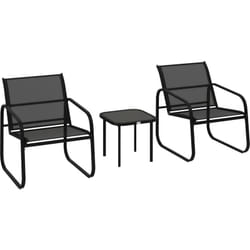 Outsunny - Ensemble bistrot de jardin relax 2 personnes 3 pièces plateau verre trempé acier textilène noir