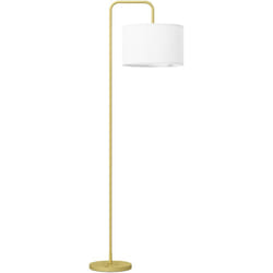 Homcom - Lampadaire design néo-rétro max. 40 w 163H cm abat-jour circulaire aspect lin blanc piètement structure acier doré