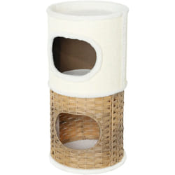 Tour à griffer pour chat 3 niveaux - 2 niches, panier observation- H.75,5 cm - résine tressée sisal