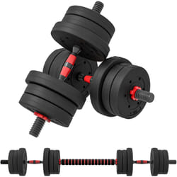 Homcom - Ensemble d'haltères courtes total 20 Kg - barres incluses - entraînement musculaire & haltérophilie - acier hdpe noir rouge