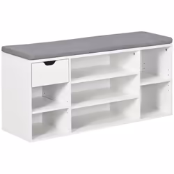 Banc à chaussures - HOMCOM - coussin dassise compartiments ouverts et tiroir - 101 x 29 x 475 cm - blanc et gris