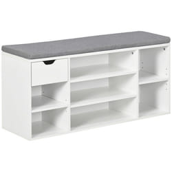 Banc à chaussures - HOMCOM - coussin dassise compartiments ouverts et tiroir - 101 x 29 x 475 cm - blanc et gris