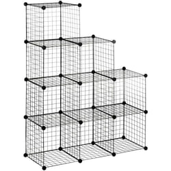 9 étagères de rangement empilables cubique en grillage métallique dim. cube 35 x 35 cm noir