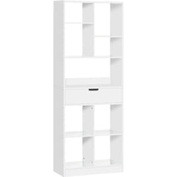 Bibliothèque étagère - tiroir, étagère, 8 compartiments - dim. 60 x 26 x 158 cm - blanc