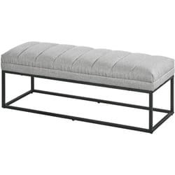 Homcom - Banc bout de lit épais coussin matelassé grand confort acier noir tissu toucher lin gris clair