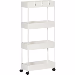 Chariot compact HOMCOM sur roulettes, idéal pour maximiser l'espace. Quatre compartiments ouverts, quatre crochets amovibles, ...