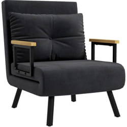 Fauteuil convertible 3 en 1 chauffeuse lit dossier réglable coussin accoudoirs bois velours noir