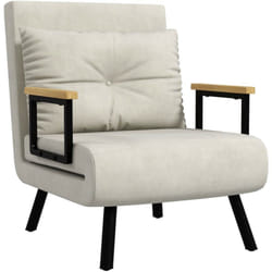 Fauteuil convertible 3 en 1 chauffeuse lit dossier réglable coussin accoudoirs bois velours crème