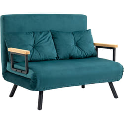 Homcom - Canapé convertible 2 places canapé-lit dossier réglable 5 niv. 2 coussins revêtement effet velours bleu canard