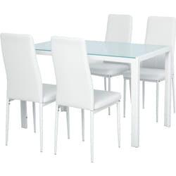 Homcom - Ensemble table à manger rectangulaire et 4 chaises grand confort métal blanc plateau verre trempé 8 mm