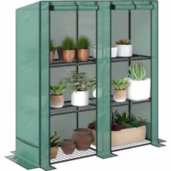 Découvrez la serre de jardin Outsunny ! Avec trois niveaux et des étagères, cette serre protège les plantes avec une housse d ...