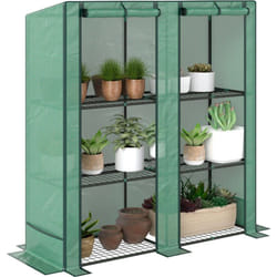 Outsunny - Serre de jardin balcon avec étagères métalliques 3 niveaux 2 portes acier noir pe vert