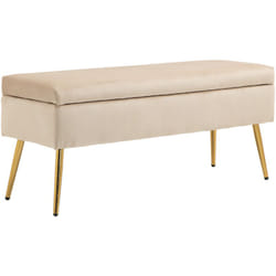 Homcom - Banquette coffre style Art déco - piètement incliné effilé acier doré assise velours beige