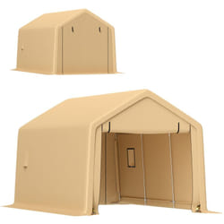 Outsunny - Carport tente garage 5,2 x 3 m - porte enroulable zippée - acier galvanisé pe sable