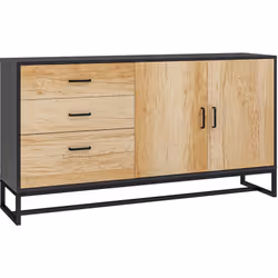 Explorez le buffet de cuisine HOMCOM : trois tiroirs, un placard avec étagère ajustable, pieds en acier avec patins protecteu ...