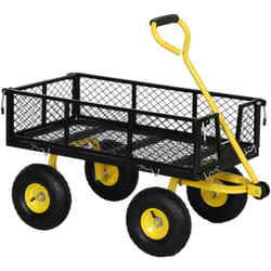 Outsunny - Chariot de jardin en acier - chariot de transport - côtés amovibles, poignée rotative - max. 200 Kg - noir jaune