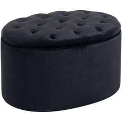 Pouf ovale style Chesterfield plateau assise capitonné rembourré dim. 71 x 52 x 42 cm velours noir
