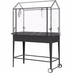 Explorez le jardinage avec le carré potager surélevé Outsunny ; couvercle transparent pour chaleur et lumière, porte enroulab ...