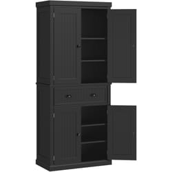 Homcom - Buffet haut multi-rangement - 4 portes, grand tiroir - dim. 76L x 40l x 183H cm - panneaux mdf noir