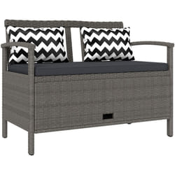 Outsunny - Banc coffre de jardin 2 places - rangement 160L - matelas, 2 coussins - résine tressée effet rotin gris