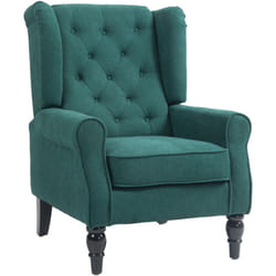 Homcom - Fauteuil à oreilles style Chesterfield dossier capitonné grand confort bois noir tissu vert