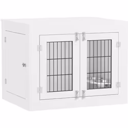 Optimisez votre intérieur avec la caisse pour chien PawHut, aussi une table d'appoint élégante. Avec bols rotatifs et deux po ...