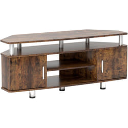 Homcom - Meuble banc tv design contemporain 2 portes niche centrale étagère grand plateau chromé effet bois