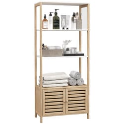 Colonne de salle de bain - HOMCOM - 3 étagères ouvertes - 1 placard avec portes à lattes - 63 x 30 x 138 cm - bois naturel et blanc