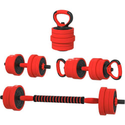 Kit haltères musculation réglables 4 en 1 - total 20 Kg - disques, barres, clips de sécurité inclus - noir rouge