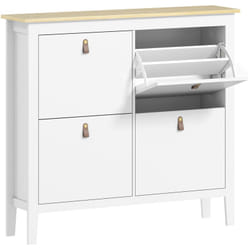 Homcom - Meuble à chaussures armoire à chaussures 4 portes 4 étagères amovibles réglables dim. 105 x 24 x 95,5 cm blanc effet bois clair