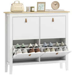 Meuble à chaussures - HOMCOM - 20 paires - 4 tiroirs portes rabattables étagères amovibles et réglables - 105x24x955cm - blanc